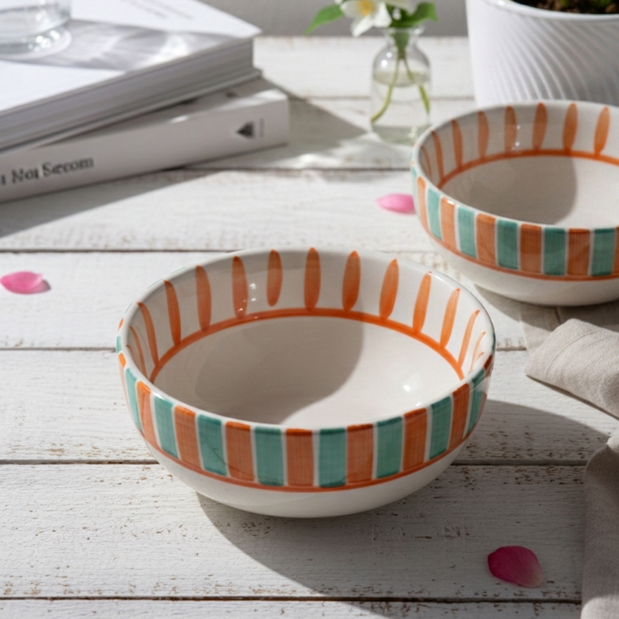Orange Stripes Fruit Bowl - 5 Inch (Set of 2)