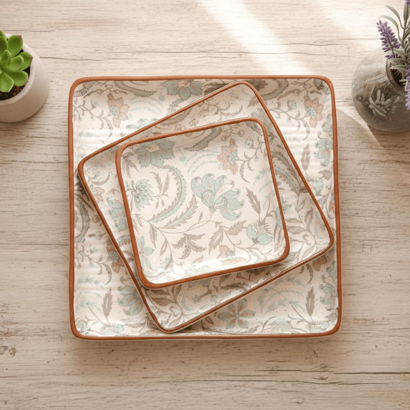 Green Flower Platter Set of 3 - 4X6X8 Inch