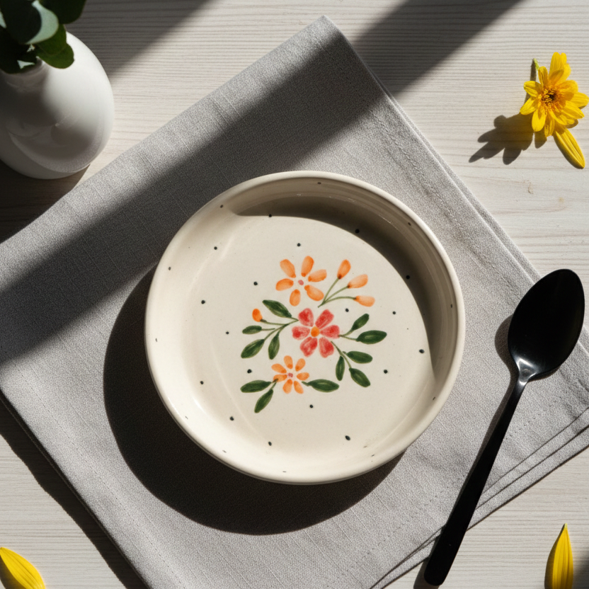 Red and Orange Flower Plate - 5 Inch (Set of 2)