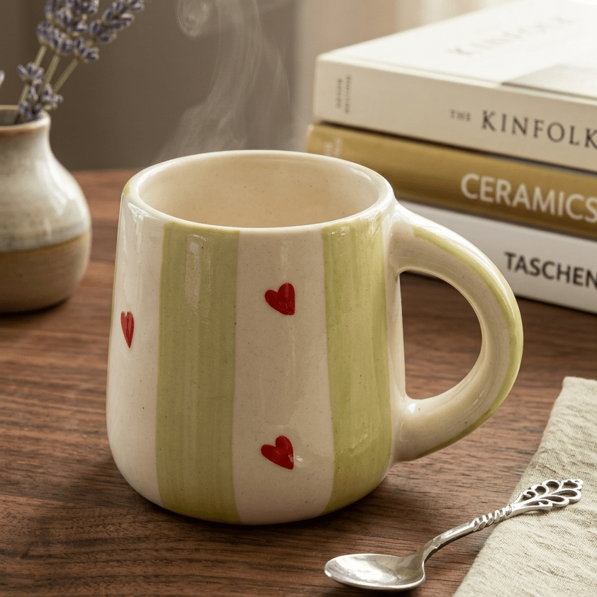 Green Stripes with Heart Mug - 250ML