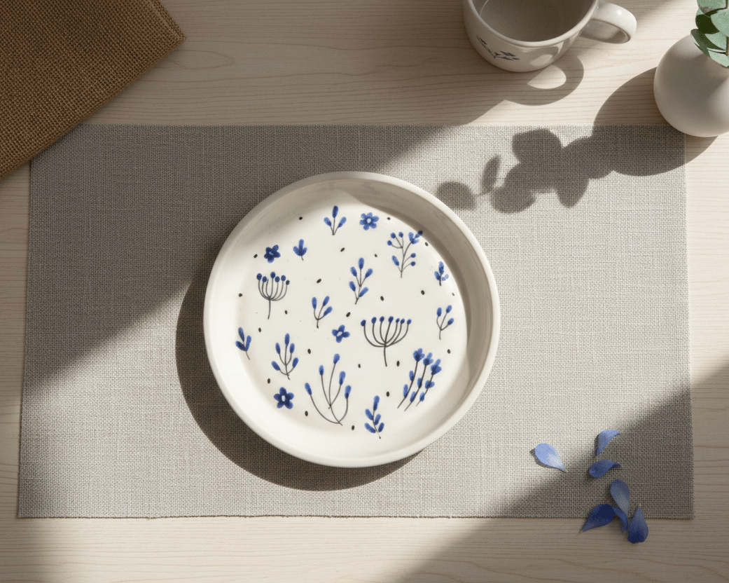 Blue Leaf Plate - 5 Inch