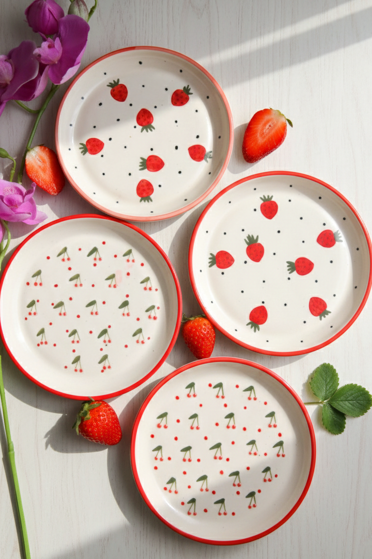 Cherry & Strawberry Plate Set of 4 - 5 Inch