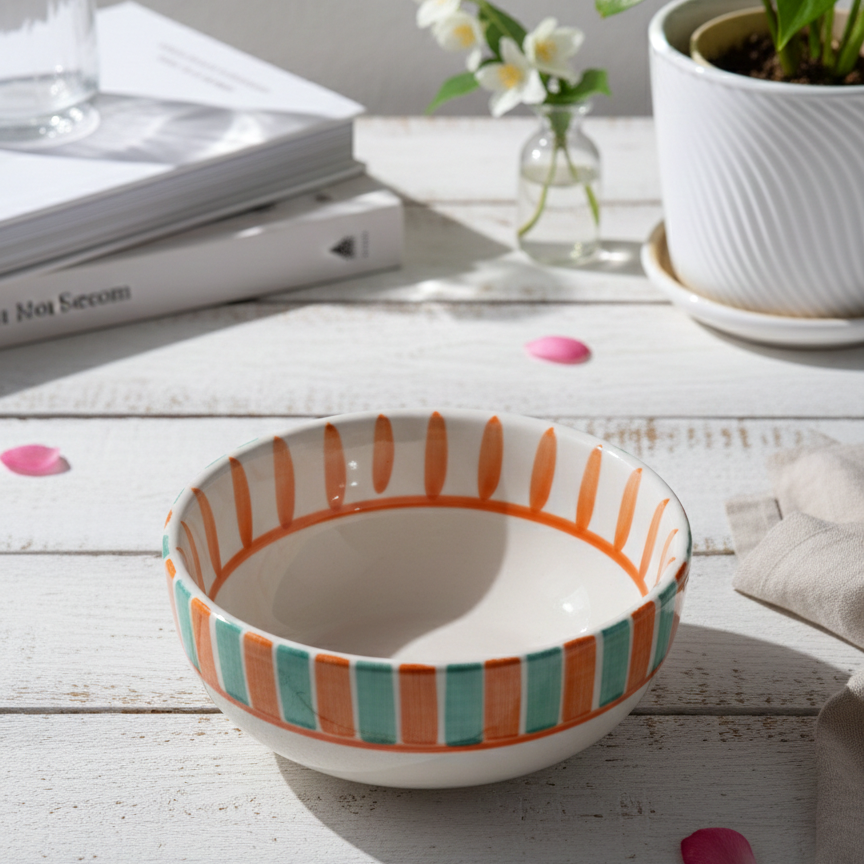 Orange Stripes Fruit Bowl - 5 Inch (Set of 2)