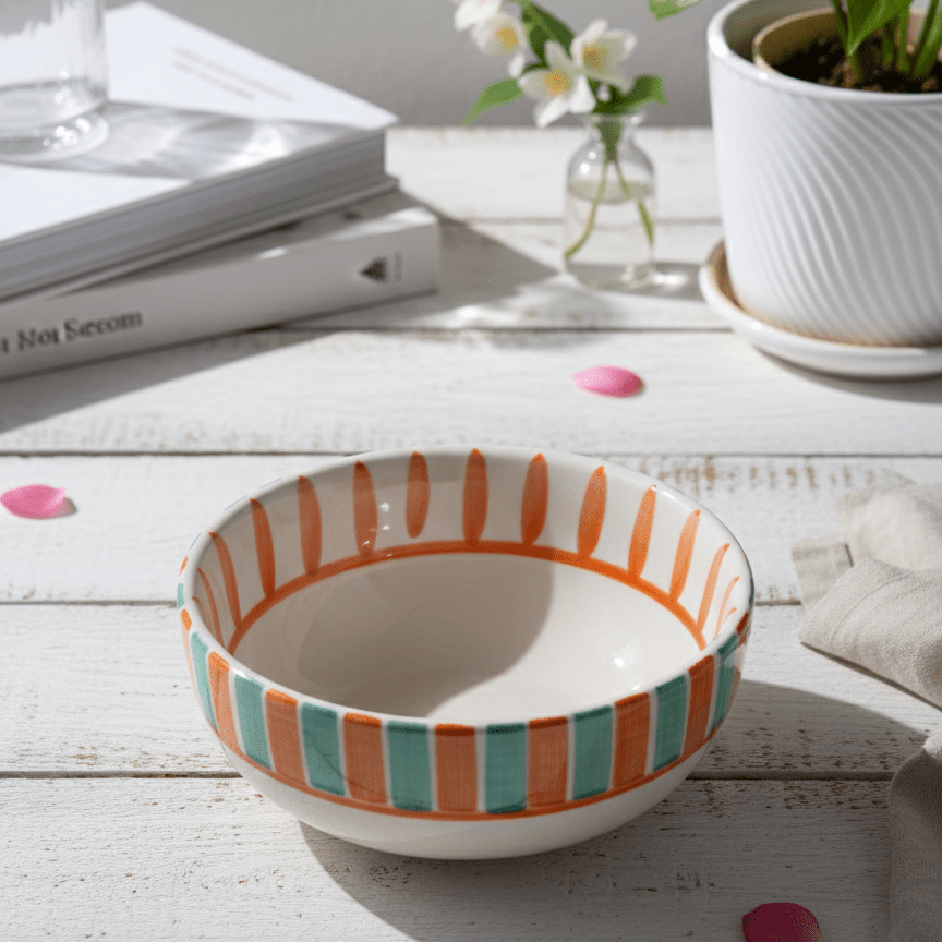 Orange Stripes Fruit Bowl - 5 Inch