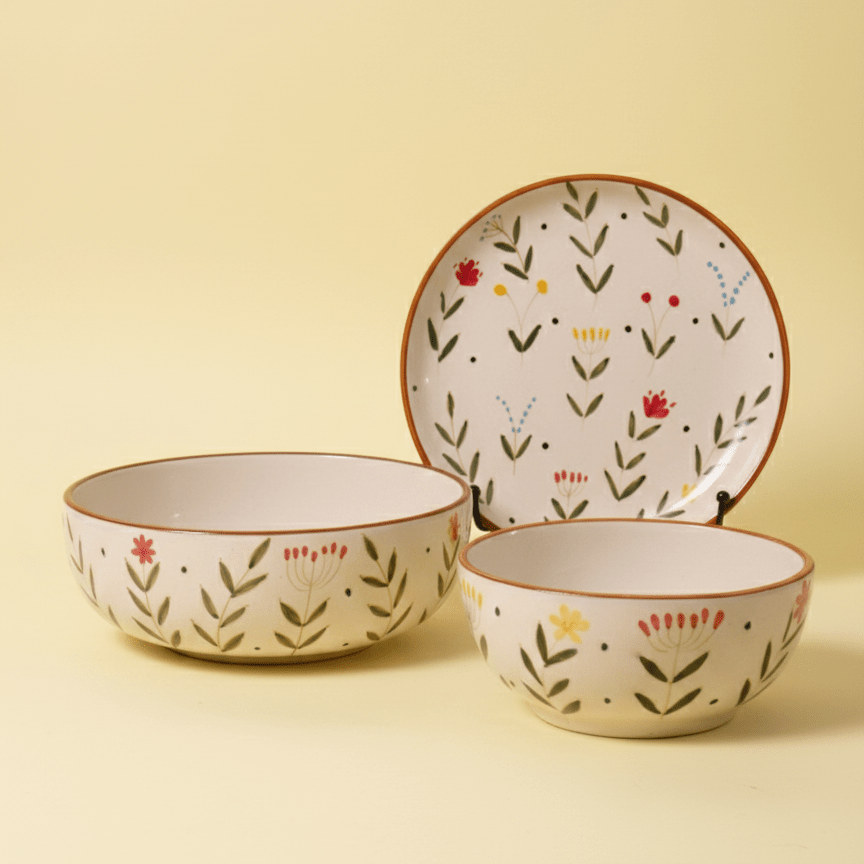 Dilkhush Bowl, Dilkhush Quarter Plate, Dilkhush Serving Bowl - Set of 3