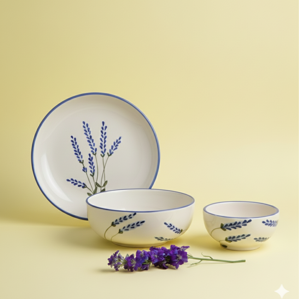 Lavender Bowl, Lavender Quarter Plate, Lavender Serving Bowl - Set of 3
