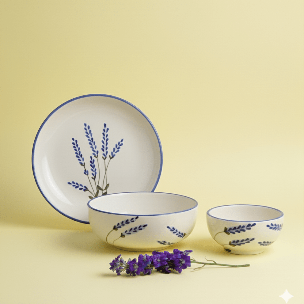 Lavender Bowl, Lavender Quarter Plate, Lavender Serving Bowl - Set of 3