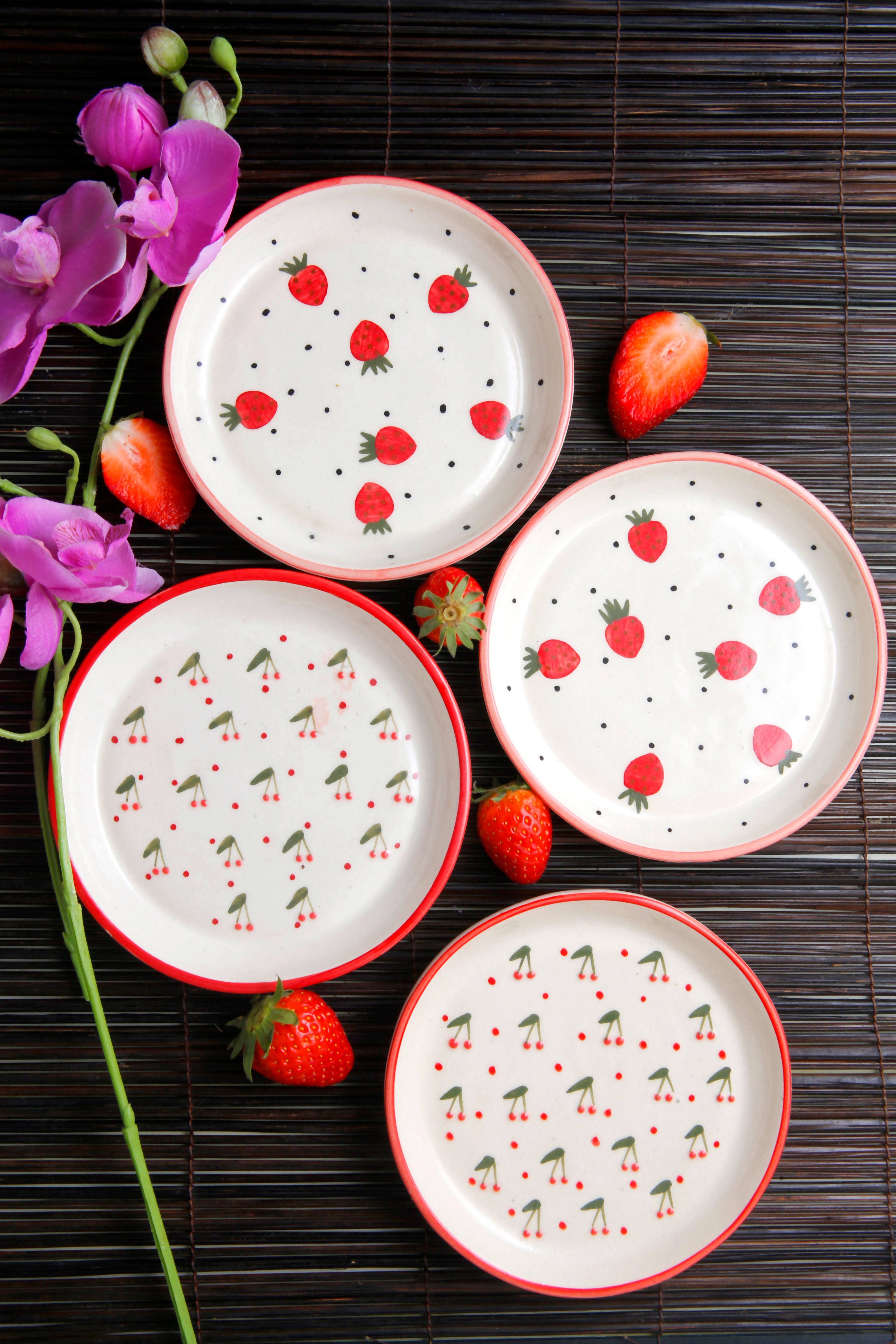Cherry & Strawberry Plate Set of 4 - 5 Inch