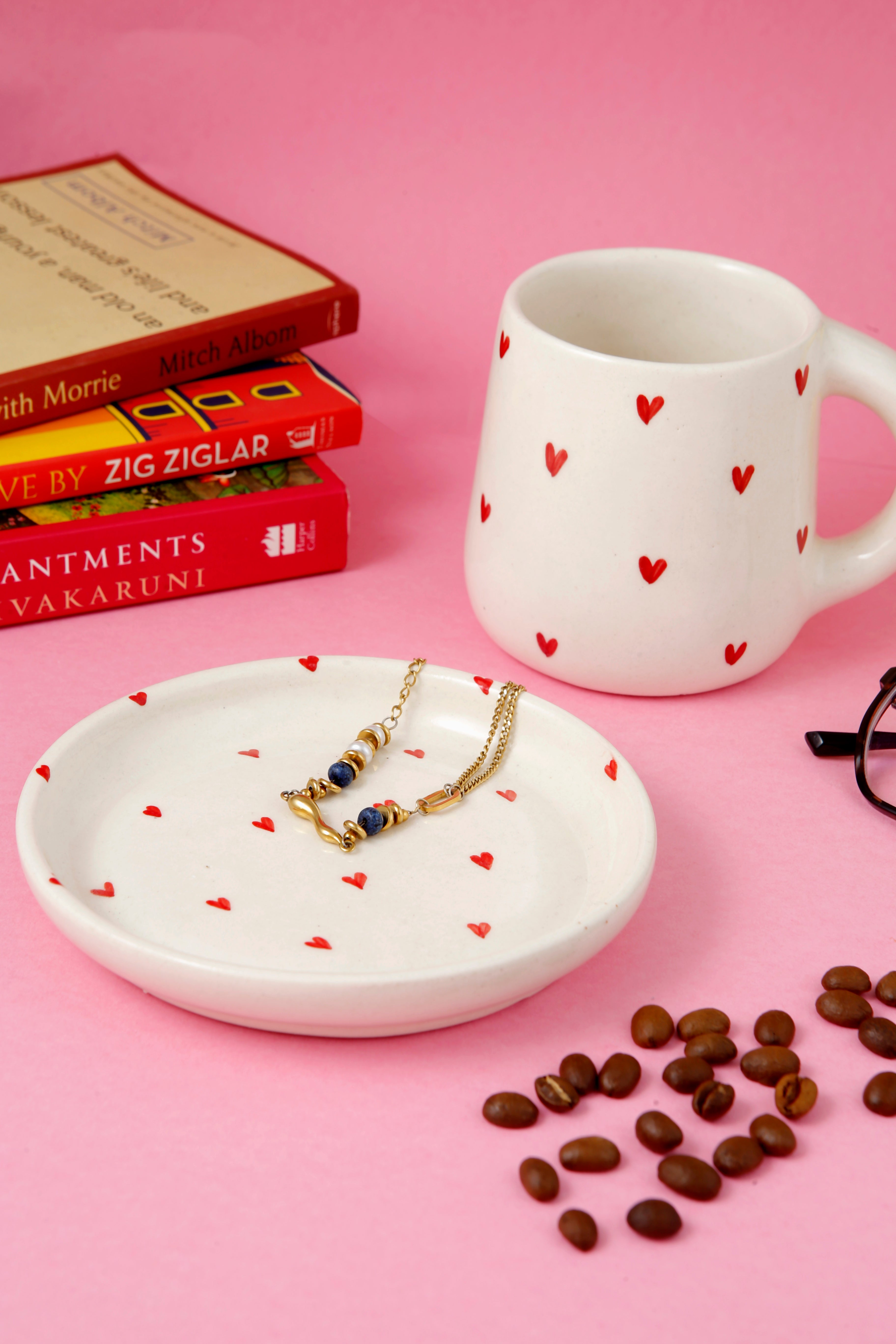 Long Red Heart Mug and Dessert Plate - 250ML & 5 Inch