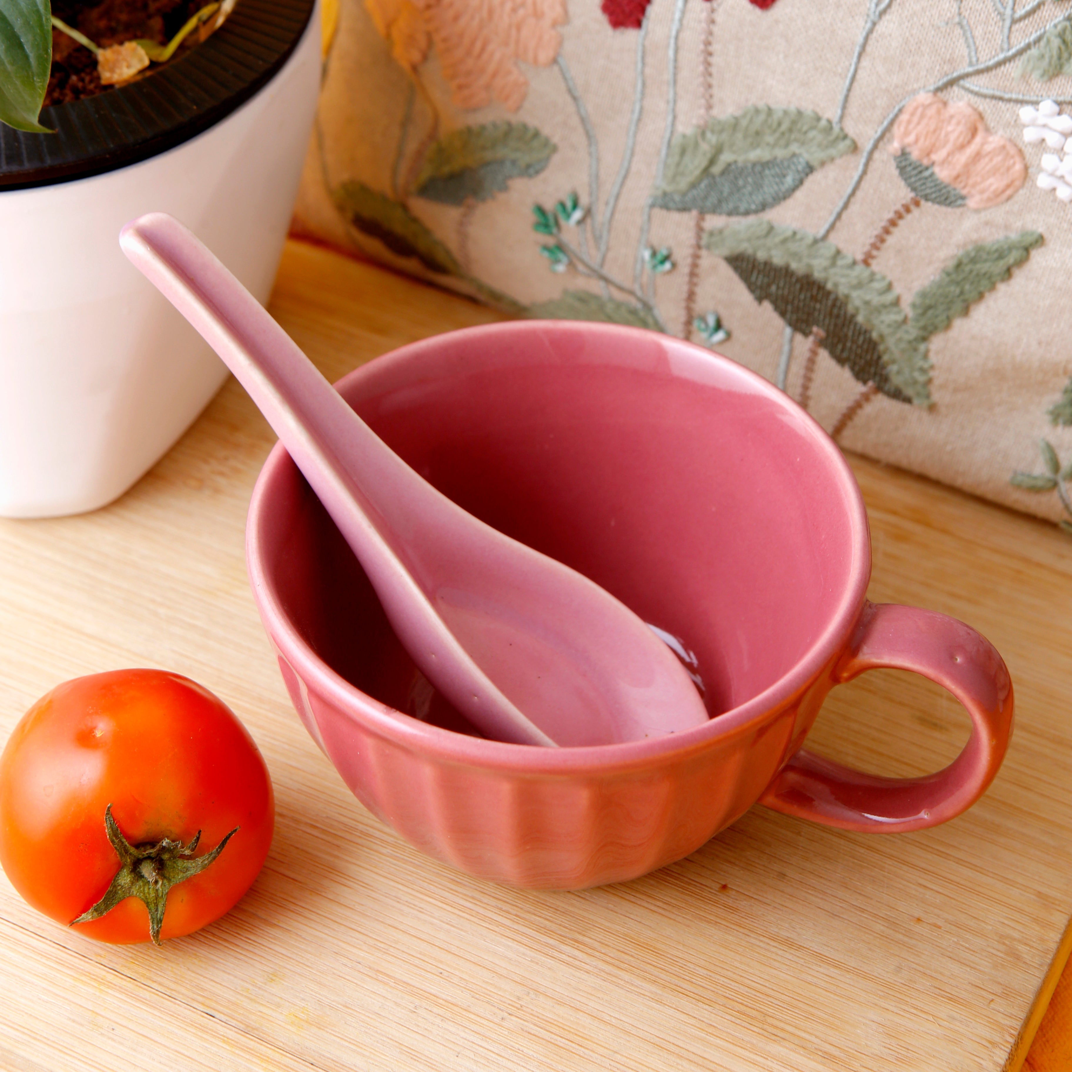 Pink Soup Bowl with Spoon - 250ML