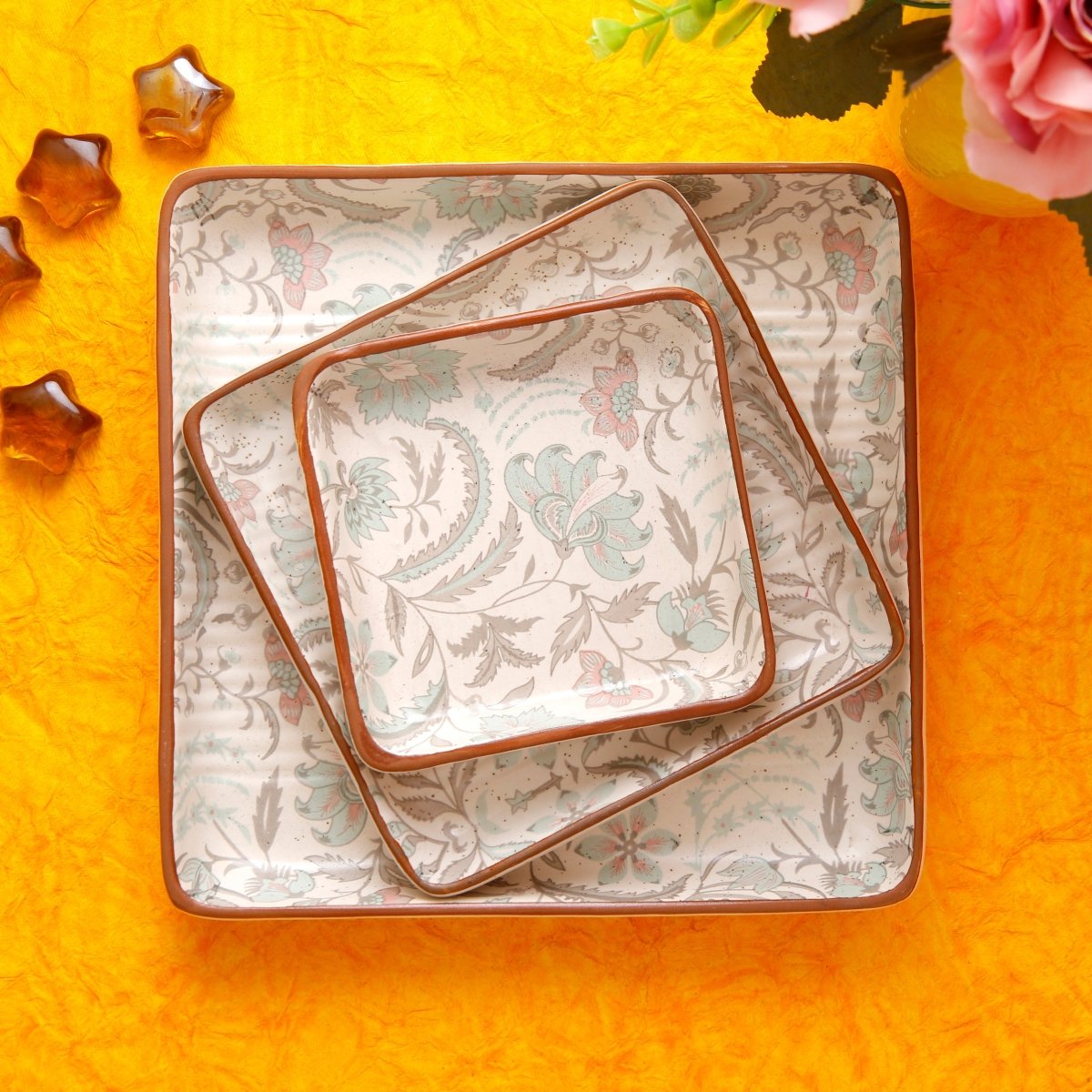 Green Flower Platter Set of 3 - 4X6X8 Inch