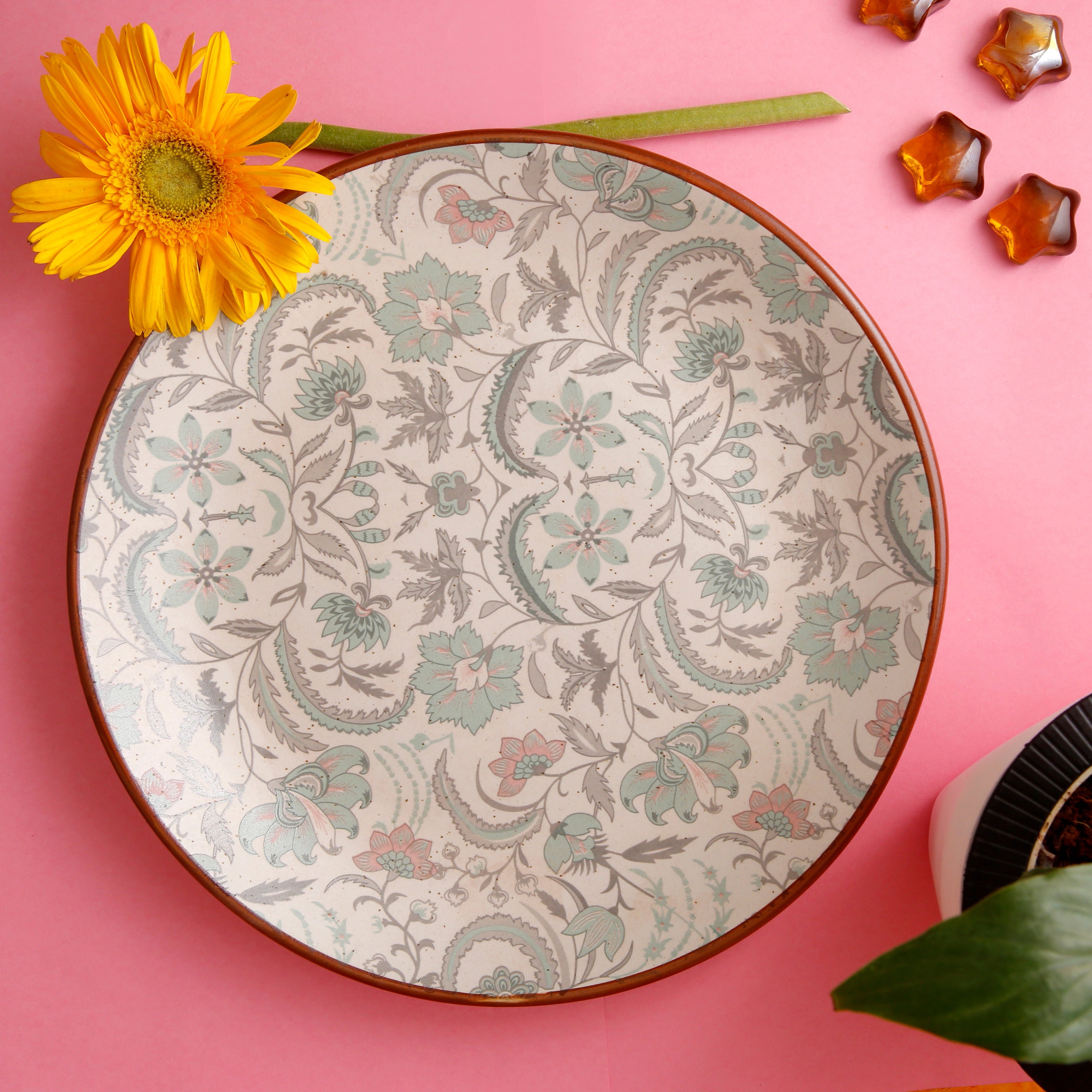 Green Flower Dinner Plate - 10 Inch