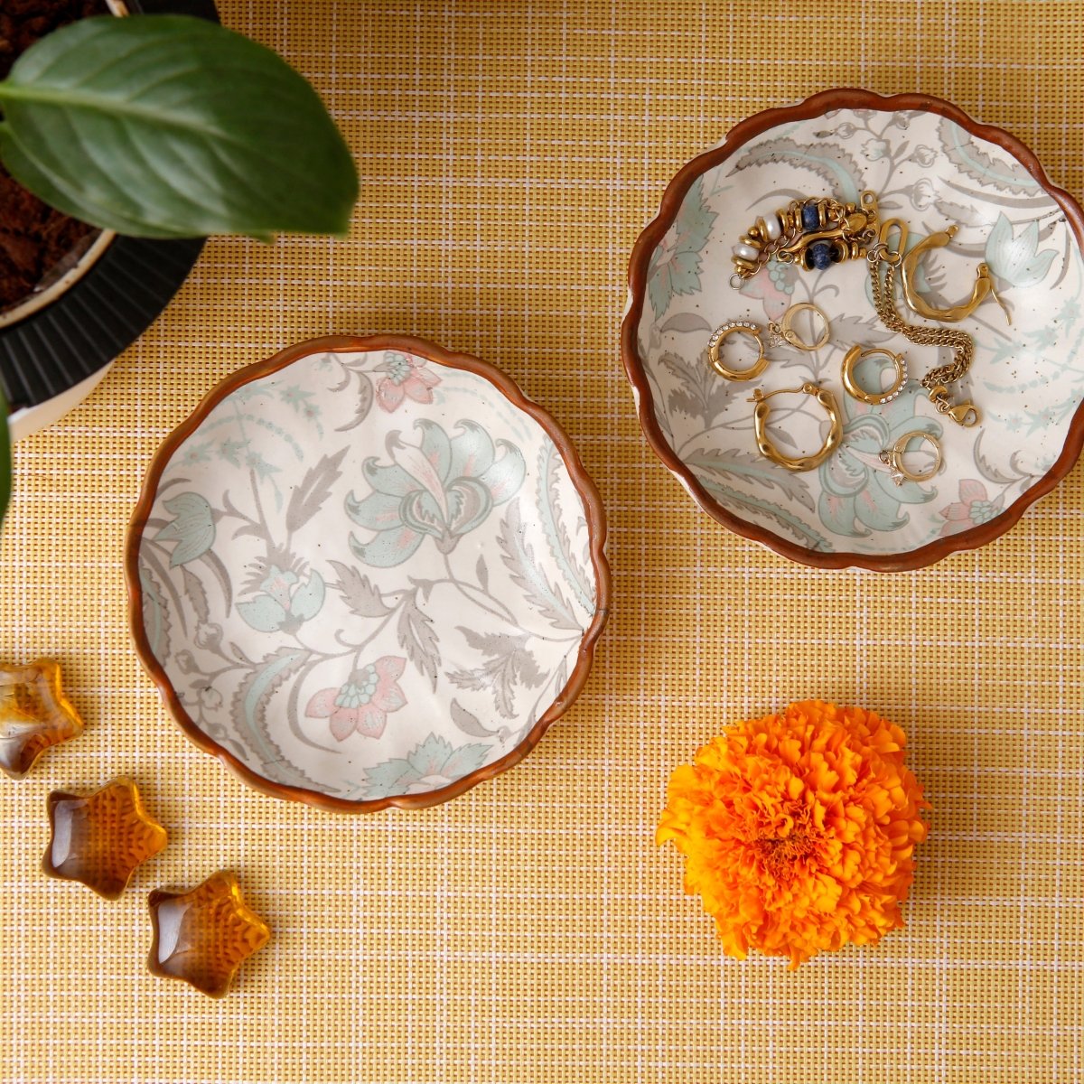 Green Flower Chaat Plate - Small (Set of 2)