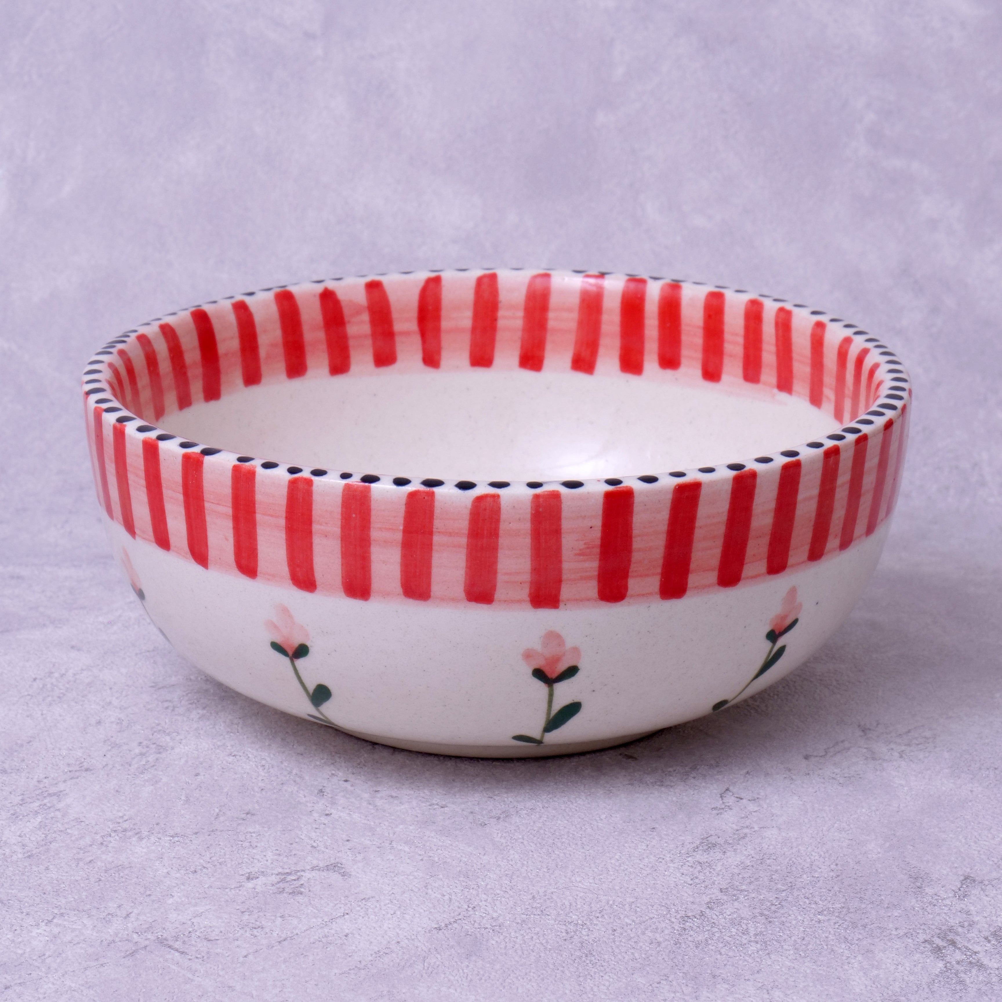 Stripes & Flower Fruit Bowl - 5 Inch