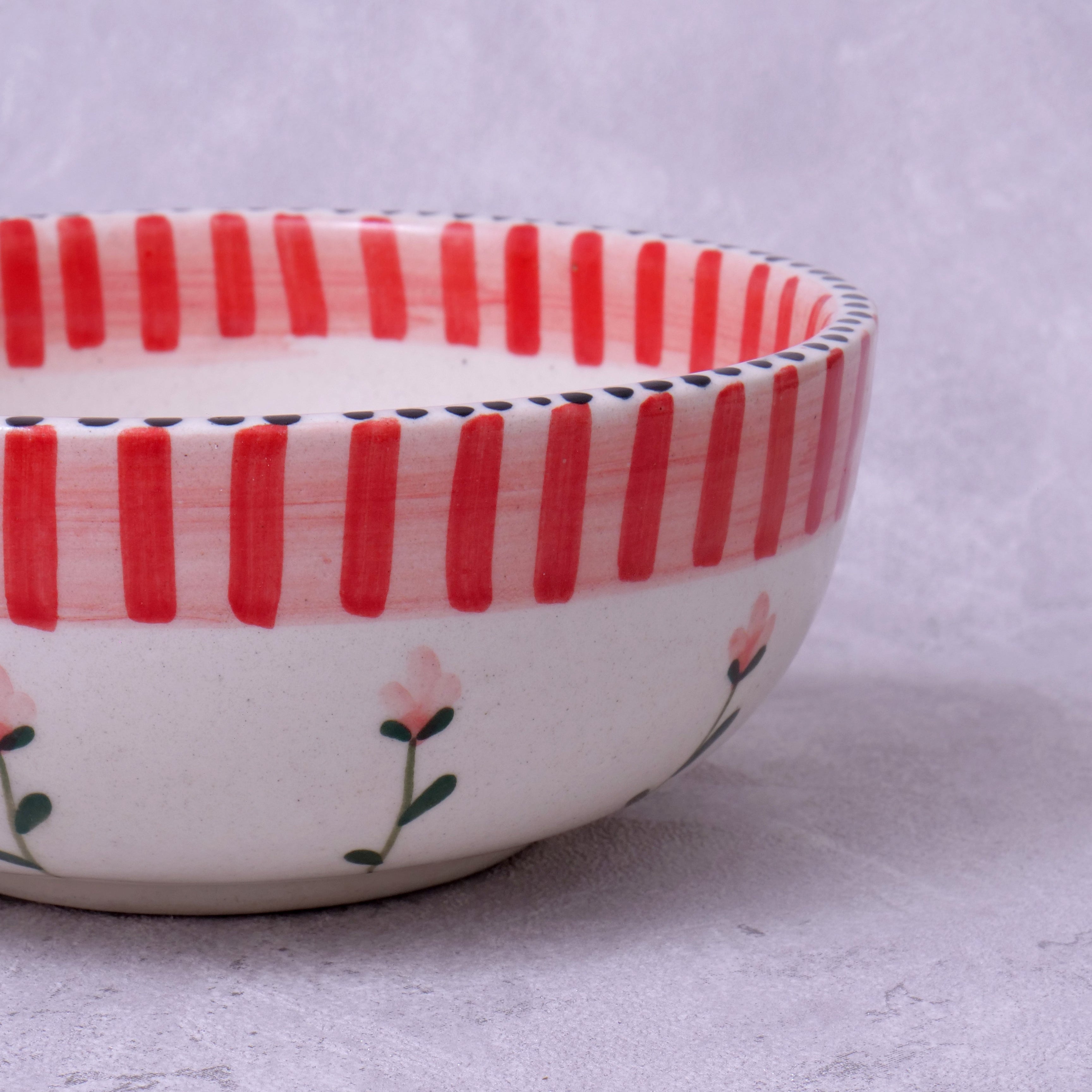 Stripes & Flower Fruit Bowl - 5 Inch