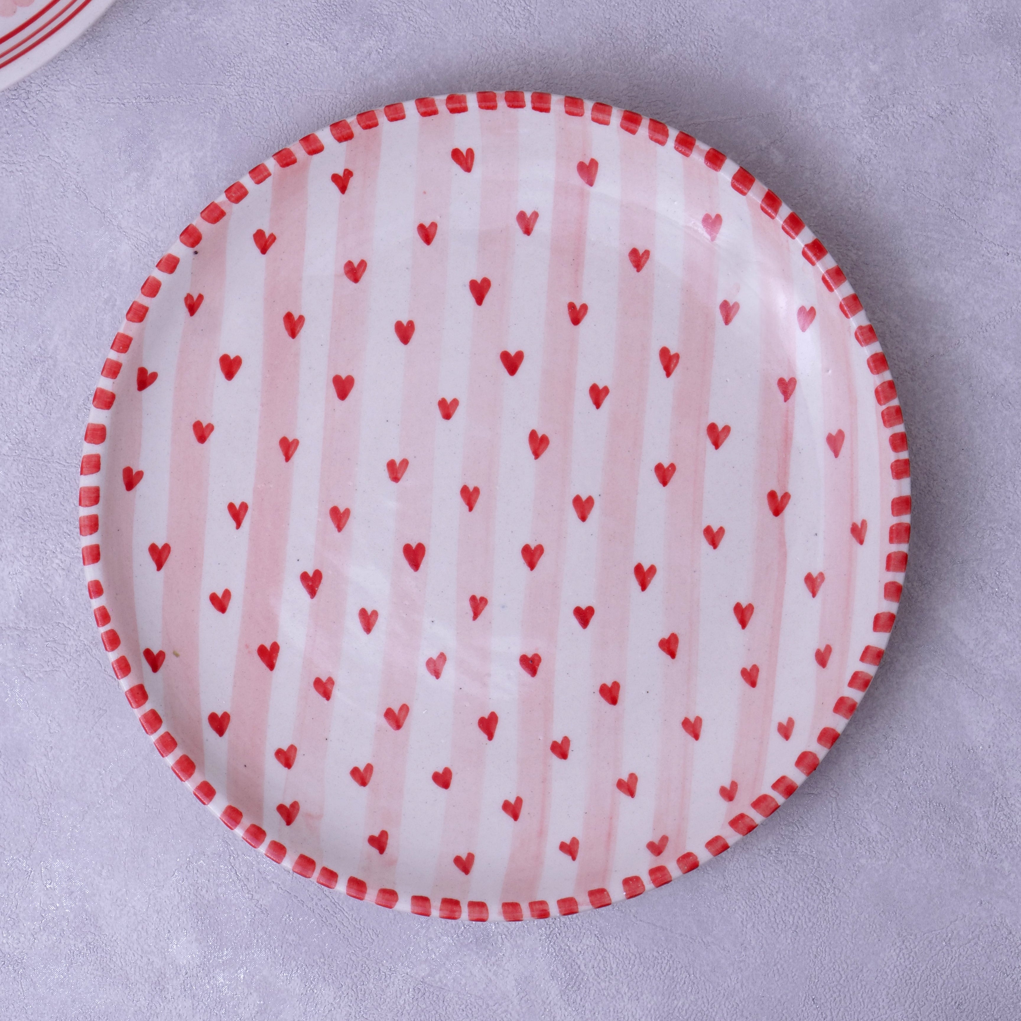 Red Heart with Stripes Quarter Plate - 7 Inch (Set of 2)