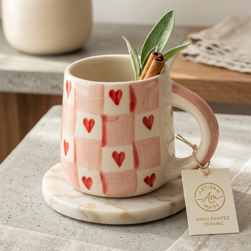 Red Heart Checkered Mug - 250ML