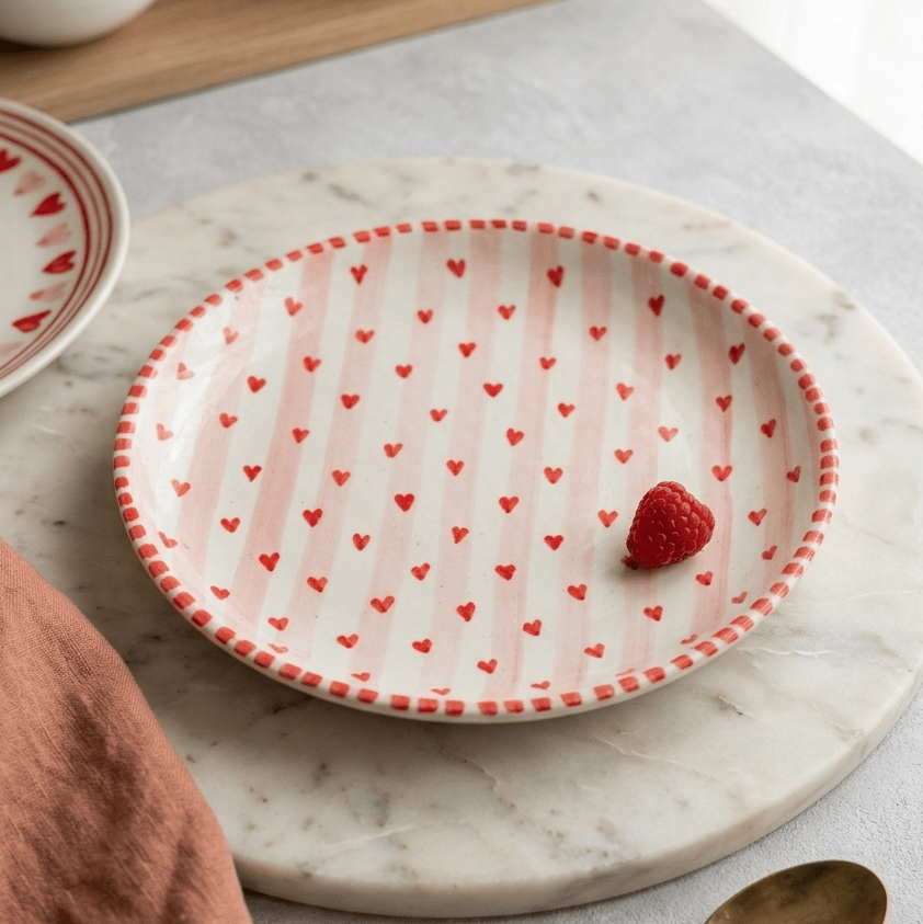 Red Heart with Stripes Quarter Plate - 7 Inch