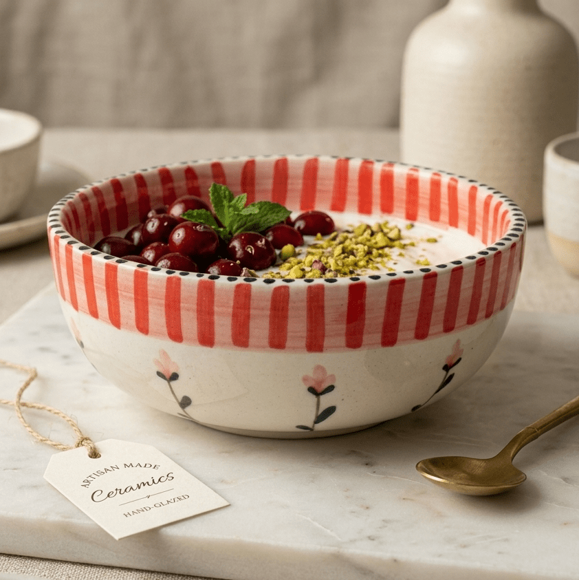 Stripes & Flower Fruit Bowl - 5 Inch