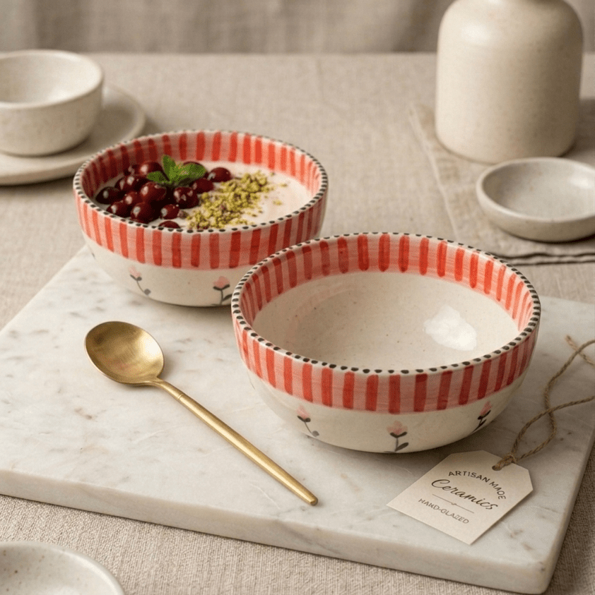 Stripes & Flower Fruit Bowl - 5 Inch