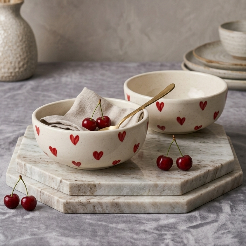 Red Heart Fruit Bowl - 5 Inch (Set of 2)