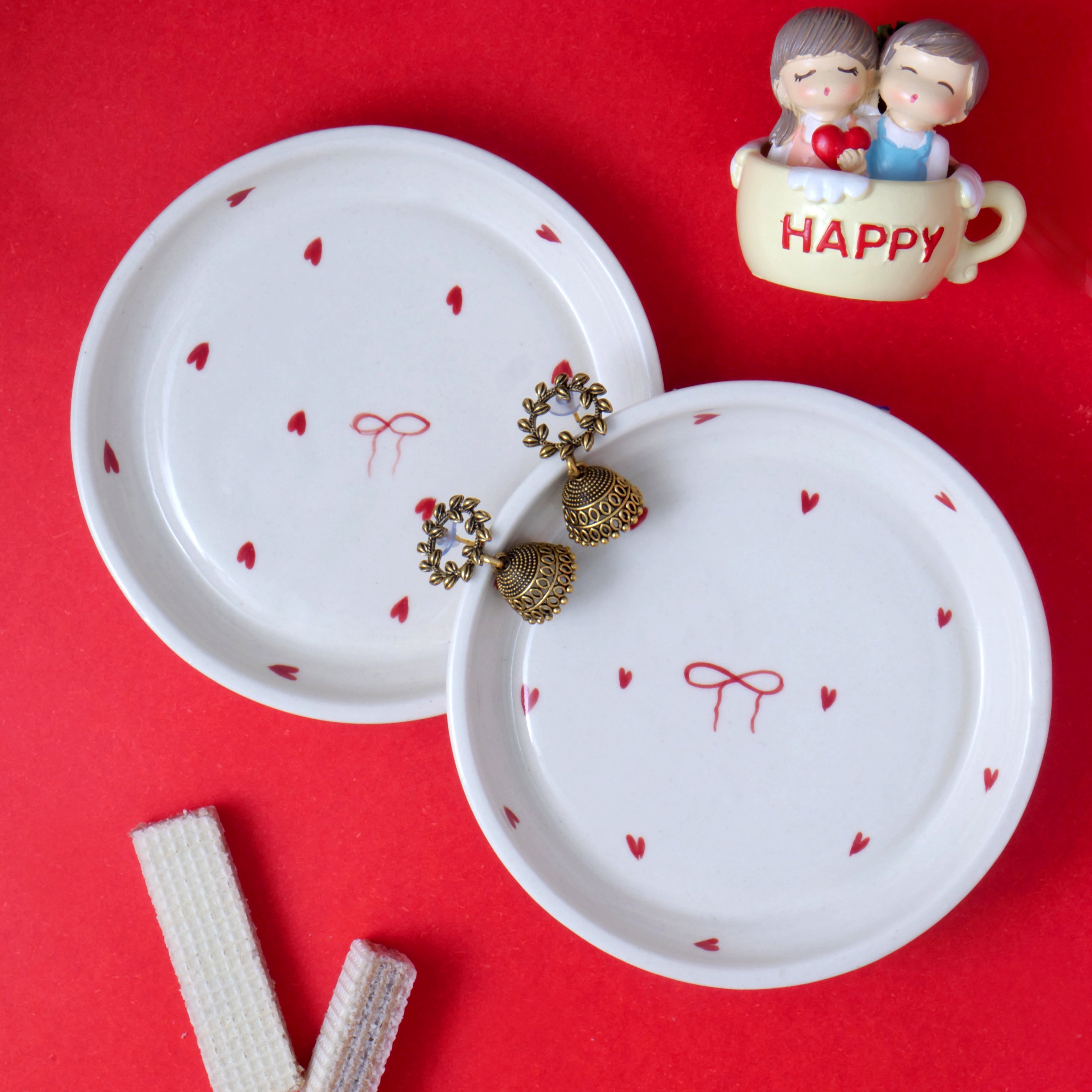 Heart & Bow Dessert & Quarter Plate  Combo - 5 & 7 Inch