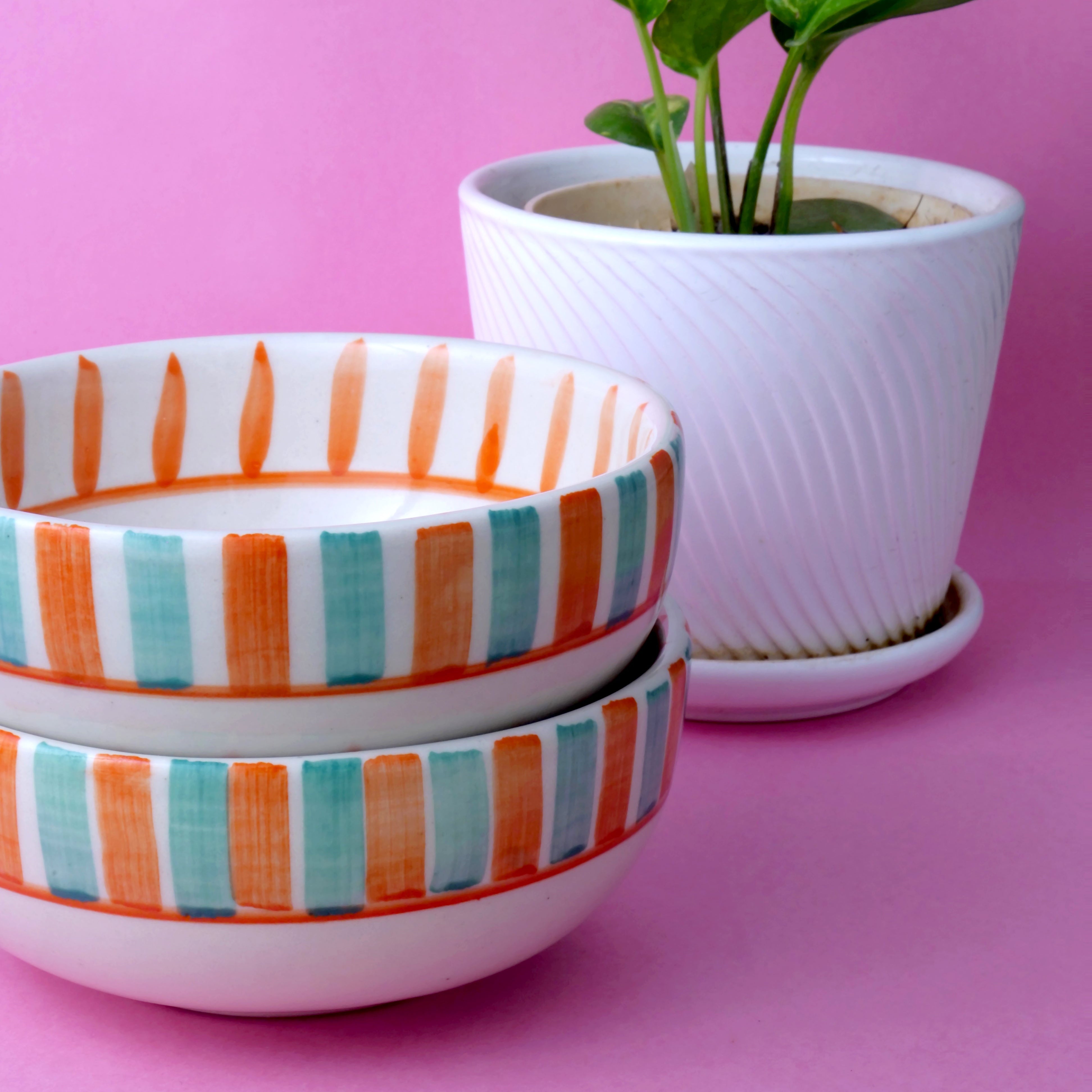 Orange Stripes Fruit Bowl - 5 Inch