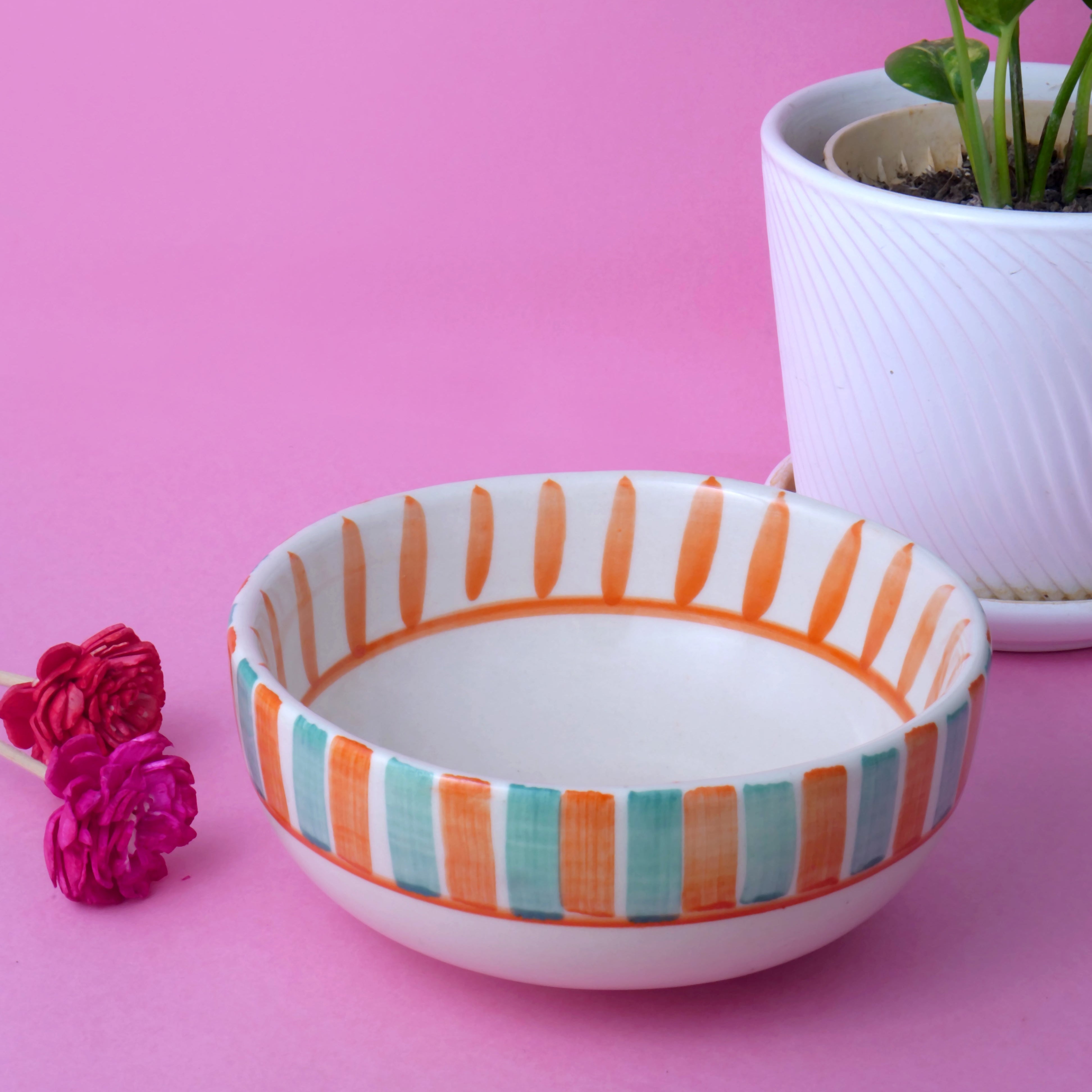 Orange Stripes Fruit Bowl - 5 Inch