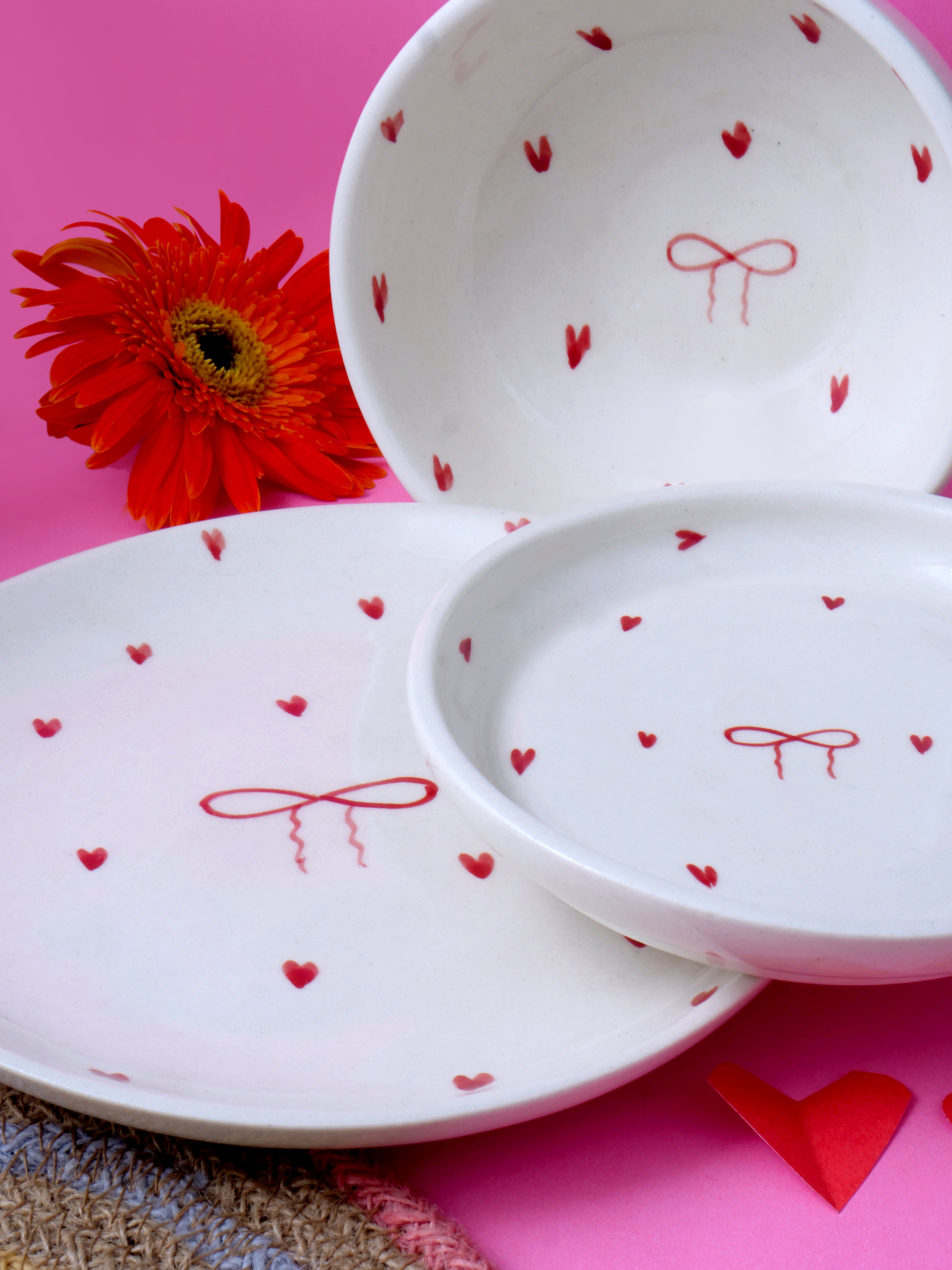 Heart & Bow - Set of 3