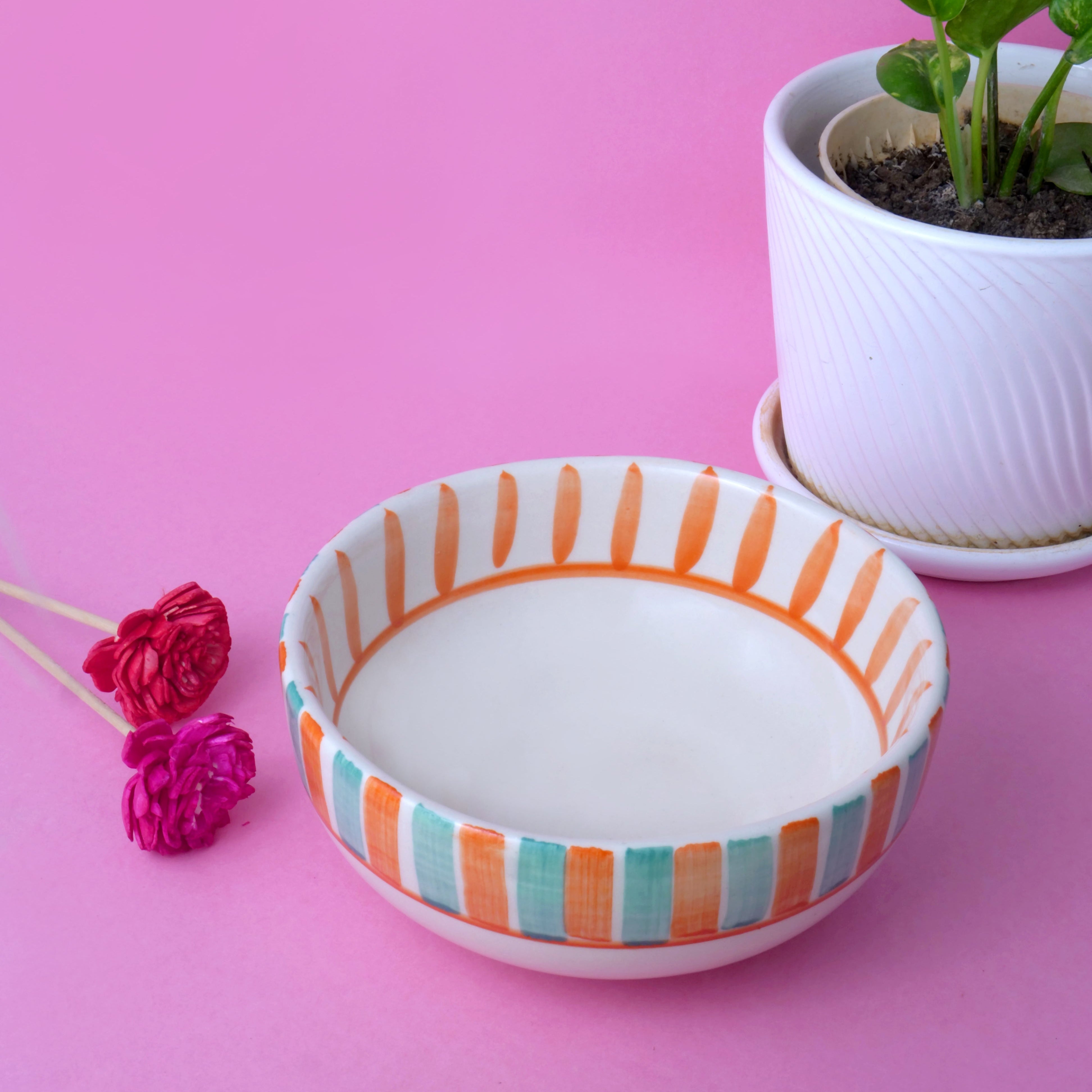Orange Stripes Fruit Bowl - 5 Inch