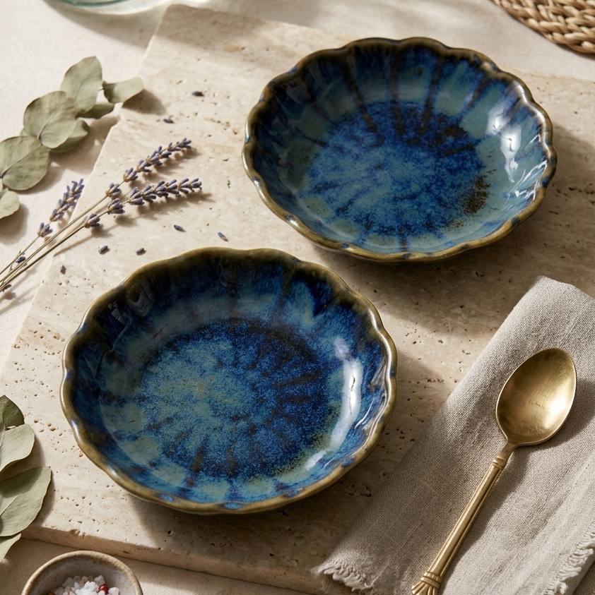 Deep Blue Chaat Plate - Small (Set of 2)