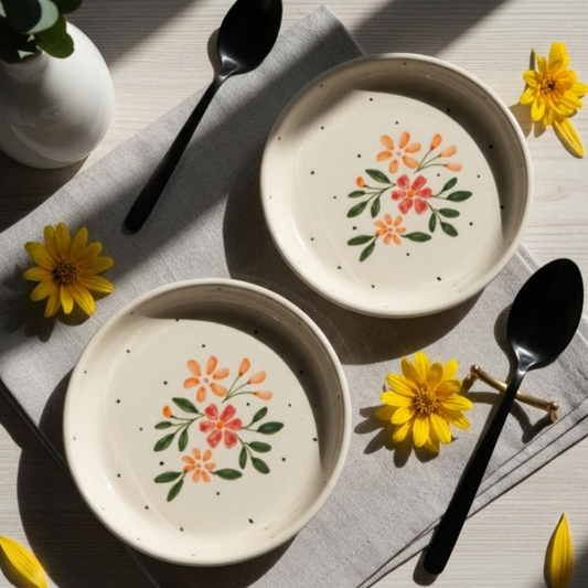 Red and Orange Flower Plate - 5 Inch (Set of 2)