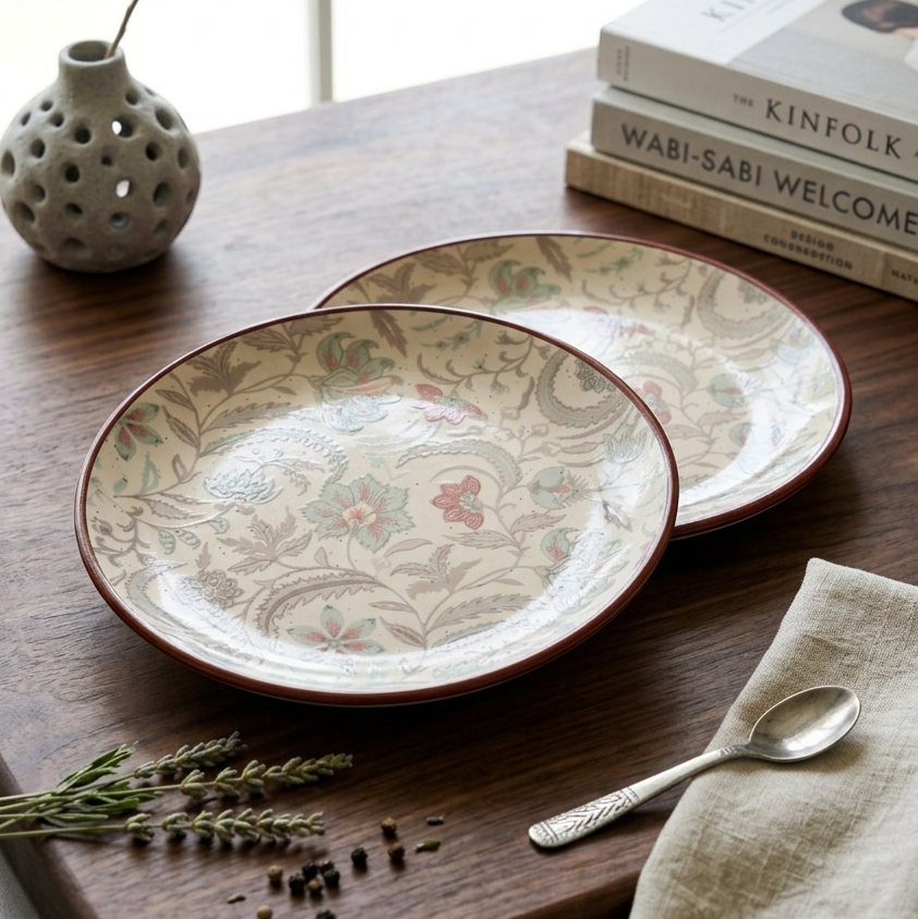 Green Flower Quarter Plate - 7 Inch (Set of 2)