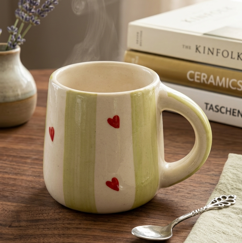 Green Stripes with Heart Mug - 250ML