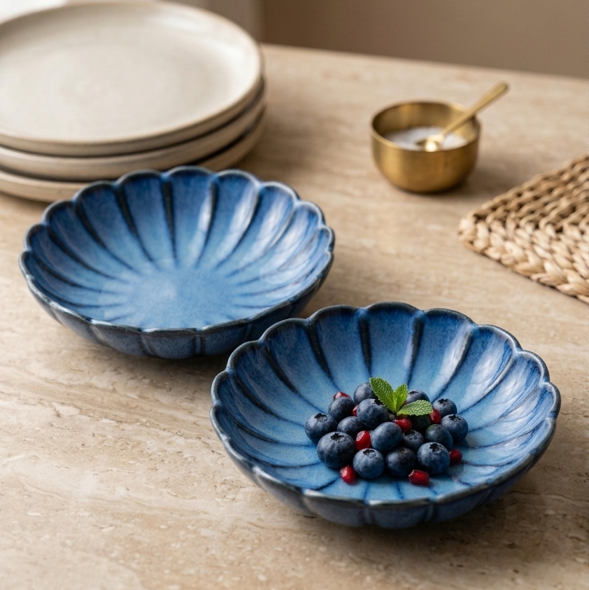 Blue Scalloped Chaat Plate - 5.5 Inch (Set of 2)