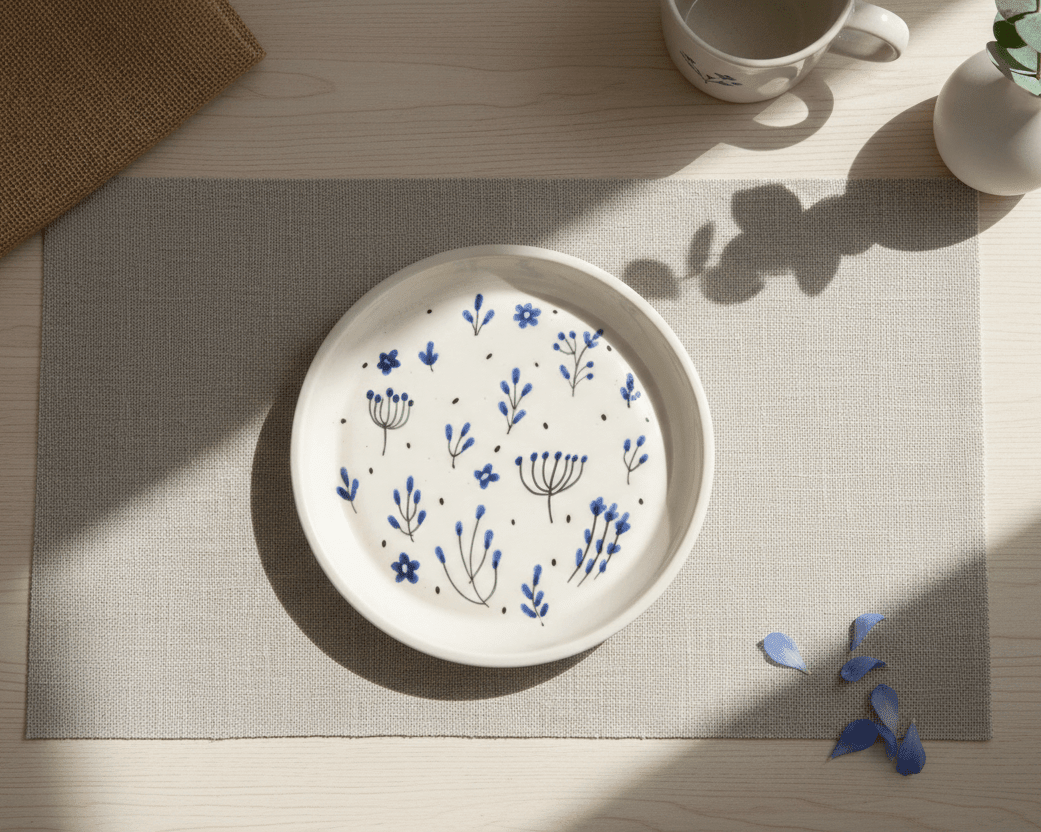 Blue Leaf Plate - 5 Inch