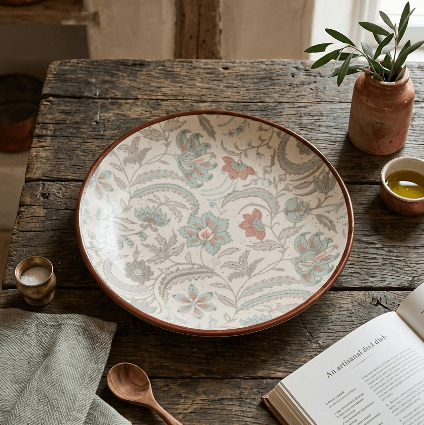 Green Flower Quarter Plate - 7 Inch