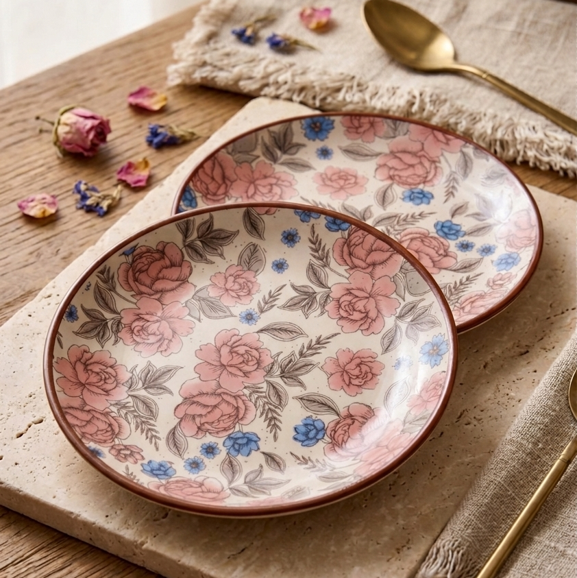 Pink Flower Dinner Plate - 10 Inch (Set of 2)