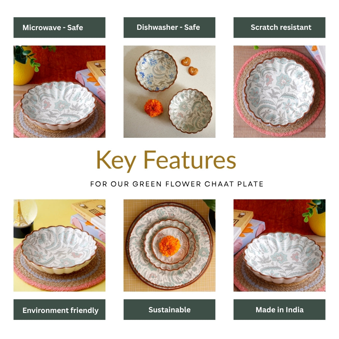 Green Flower Chaat Plate - Small