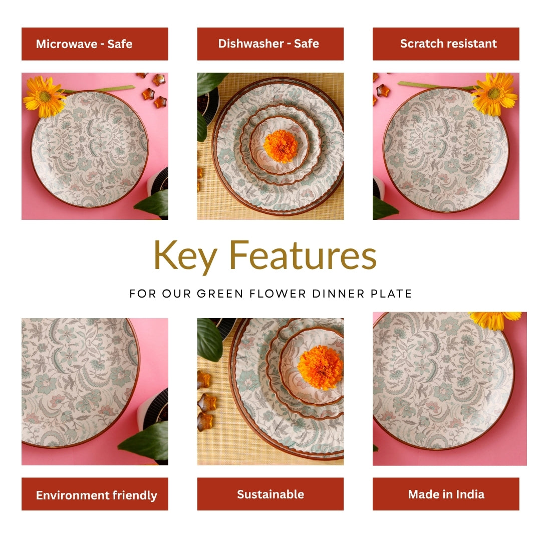 Green Flower Dinner Plate - 10 Inch