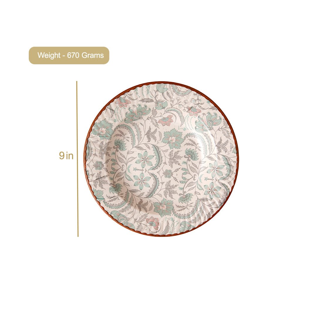 Green Flower Pasta Plate - 9 Inch
