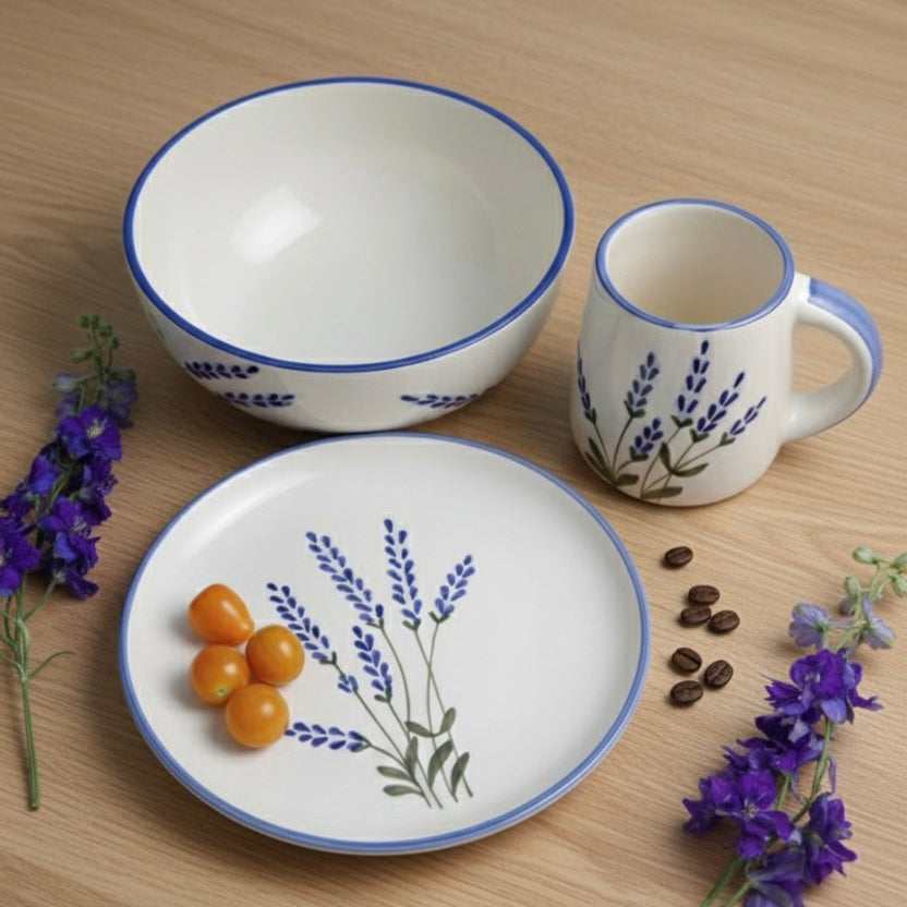 Lavender Mug, Lavender Quarter Plate, Lavender Serving Bowl - Set of 3