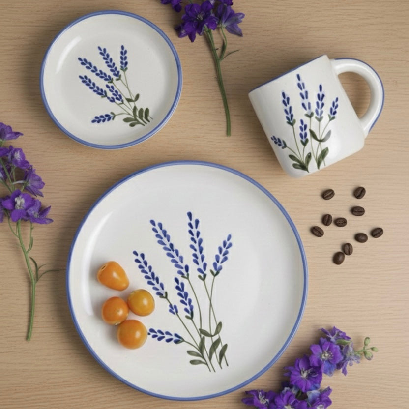 Lavender Mug, Lavender Quarter Plate, Lavender Plate - Set of 3