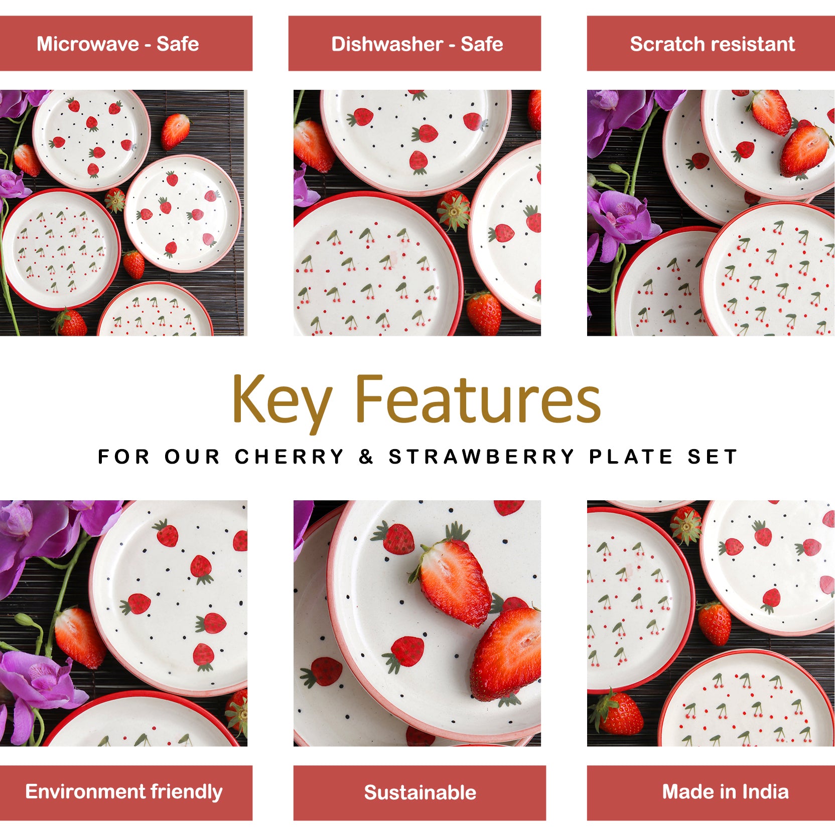 Cherry & Strawberry Plate Set of 4 - 5 Inch