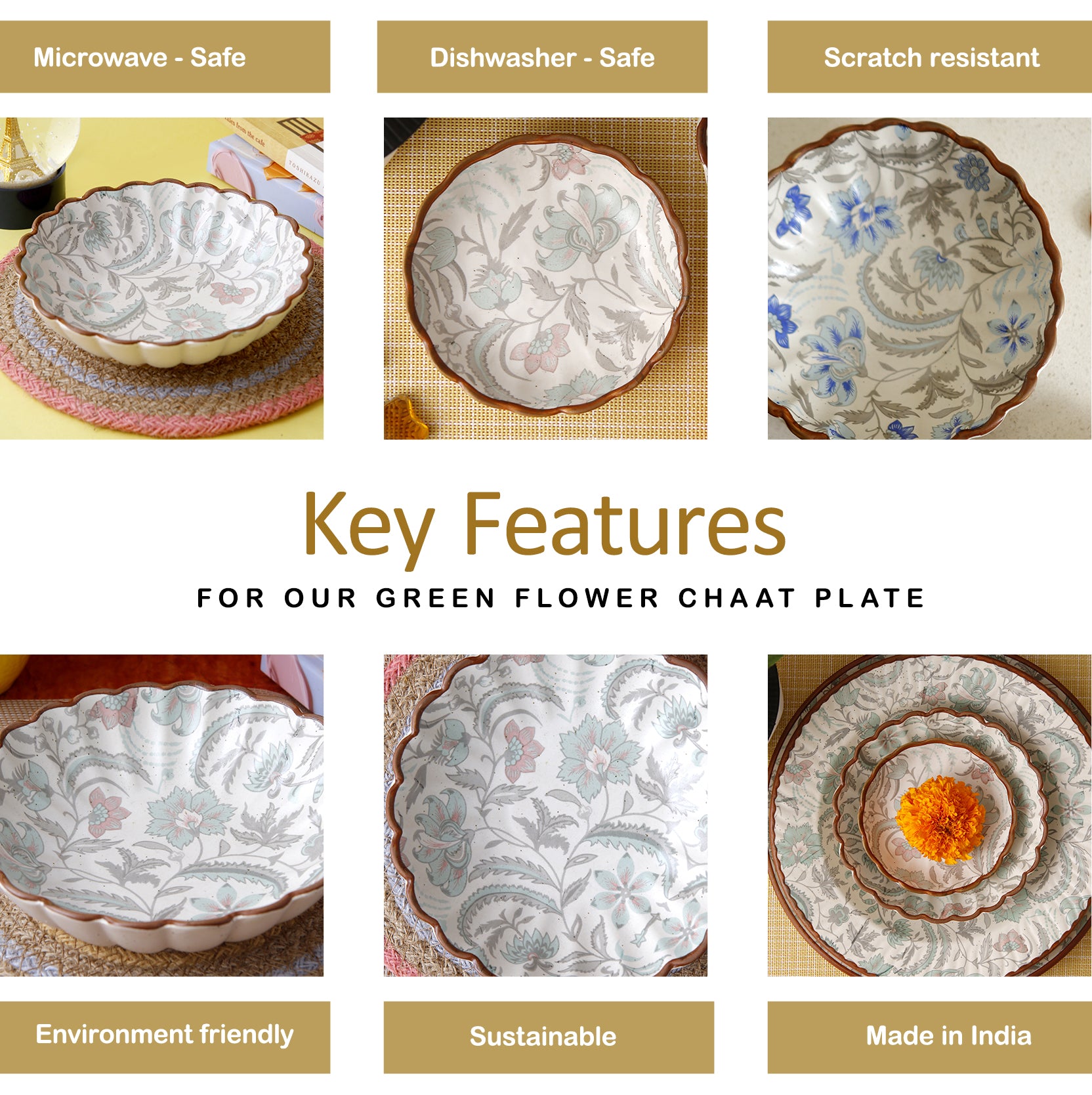 Green Flower Chaat Plate - 5.5 Inch