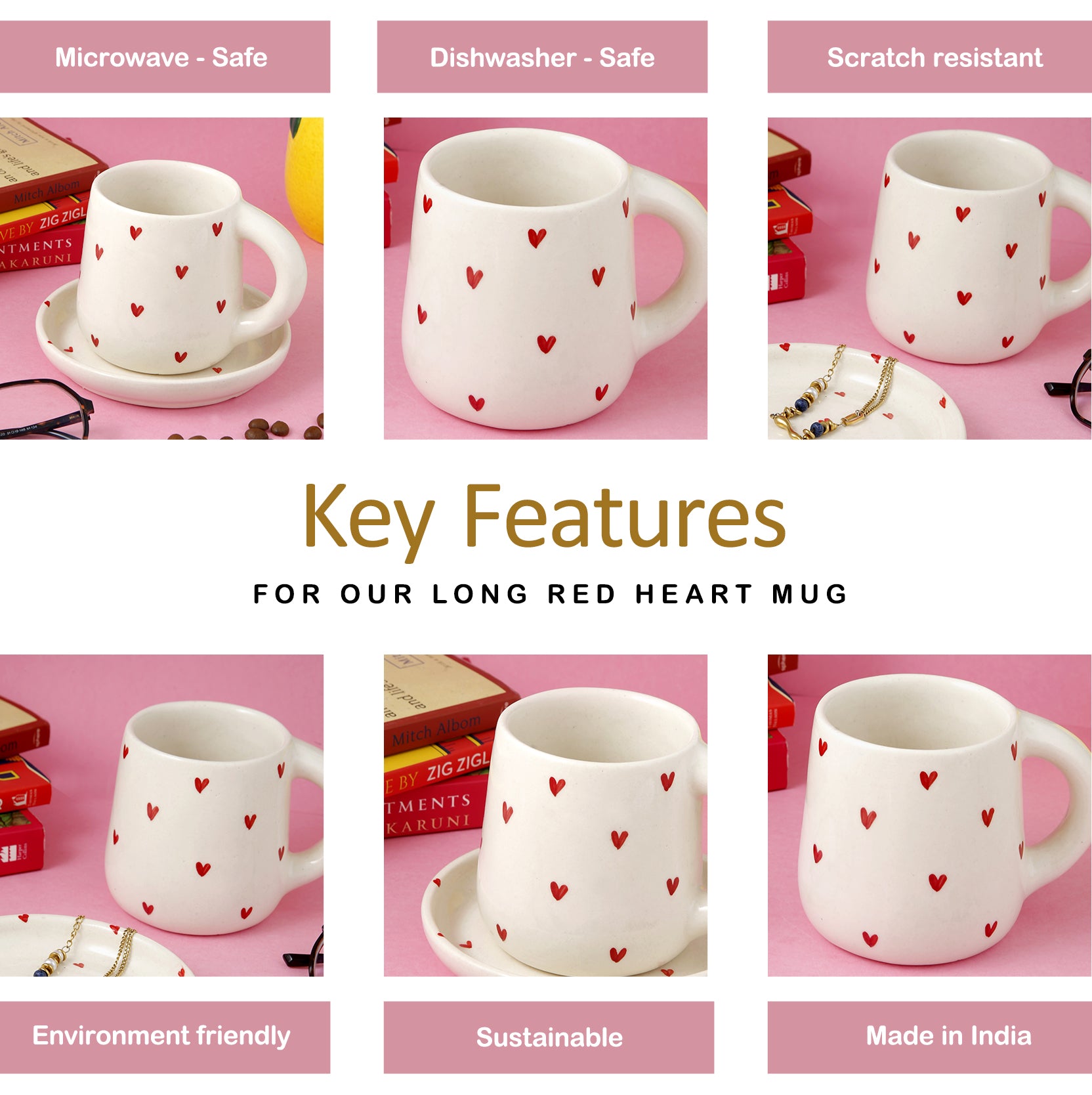 Long Red Heart Mug - 250ML