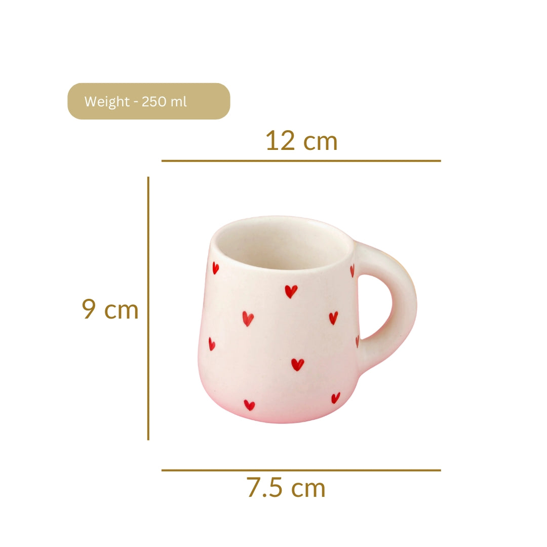 Long Red Heart Mug and Dessert Plate - 250ML & 5 Inch