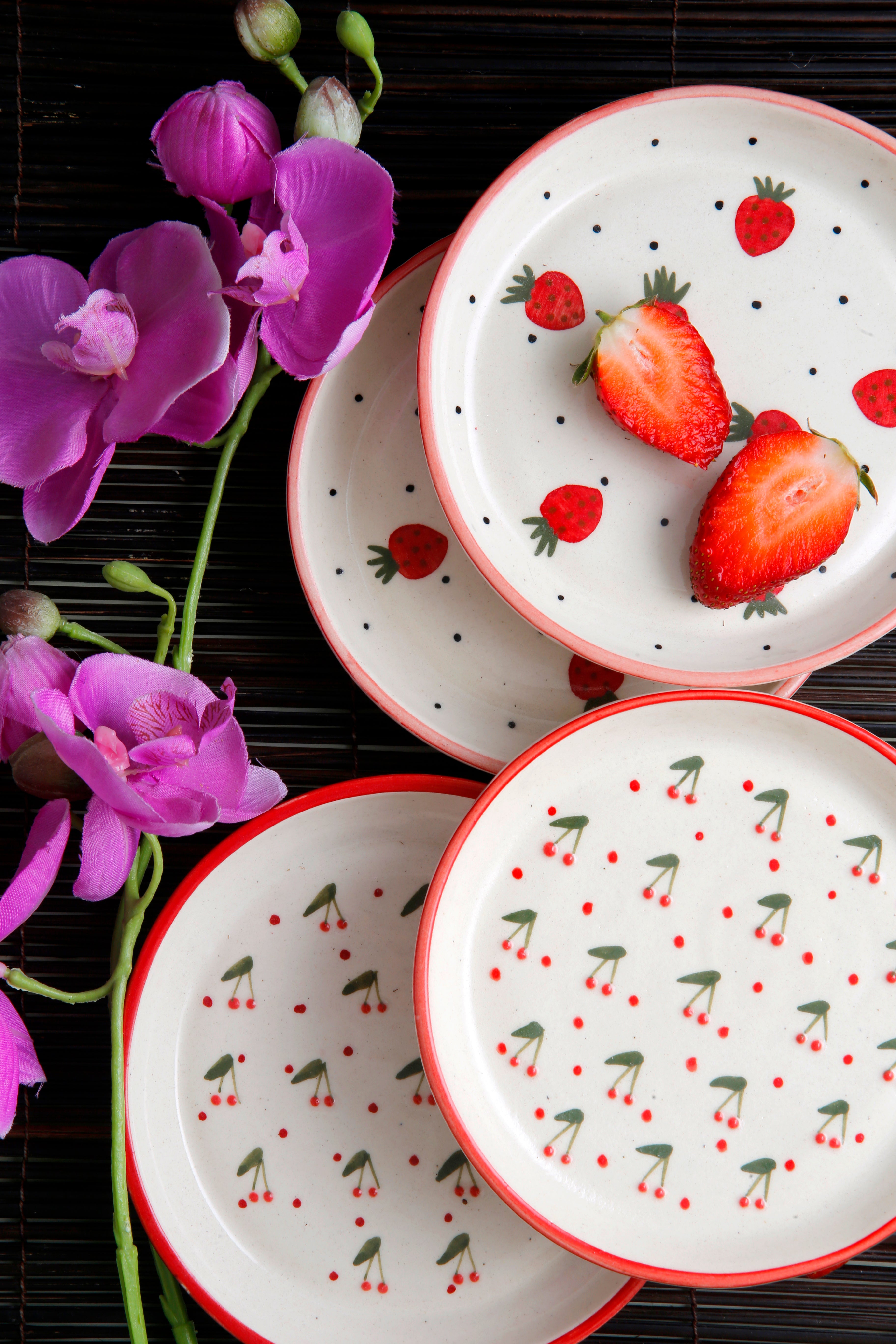 Cherry & Strawberry Plate Set of 4 - 5 Inch