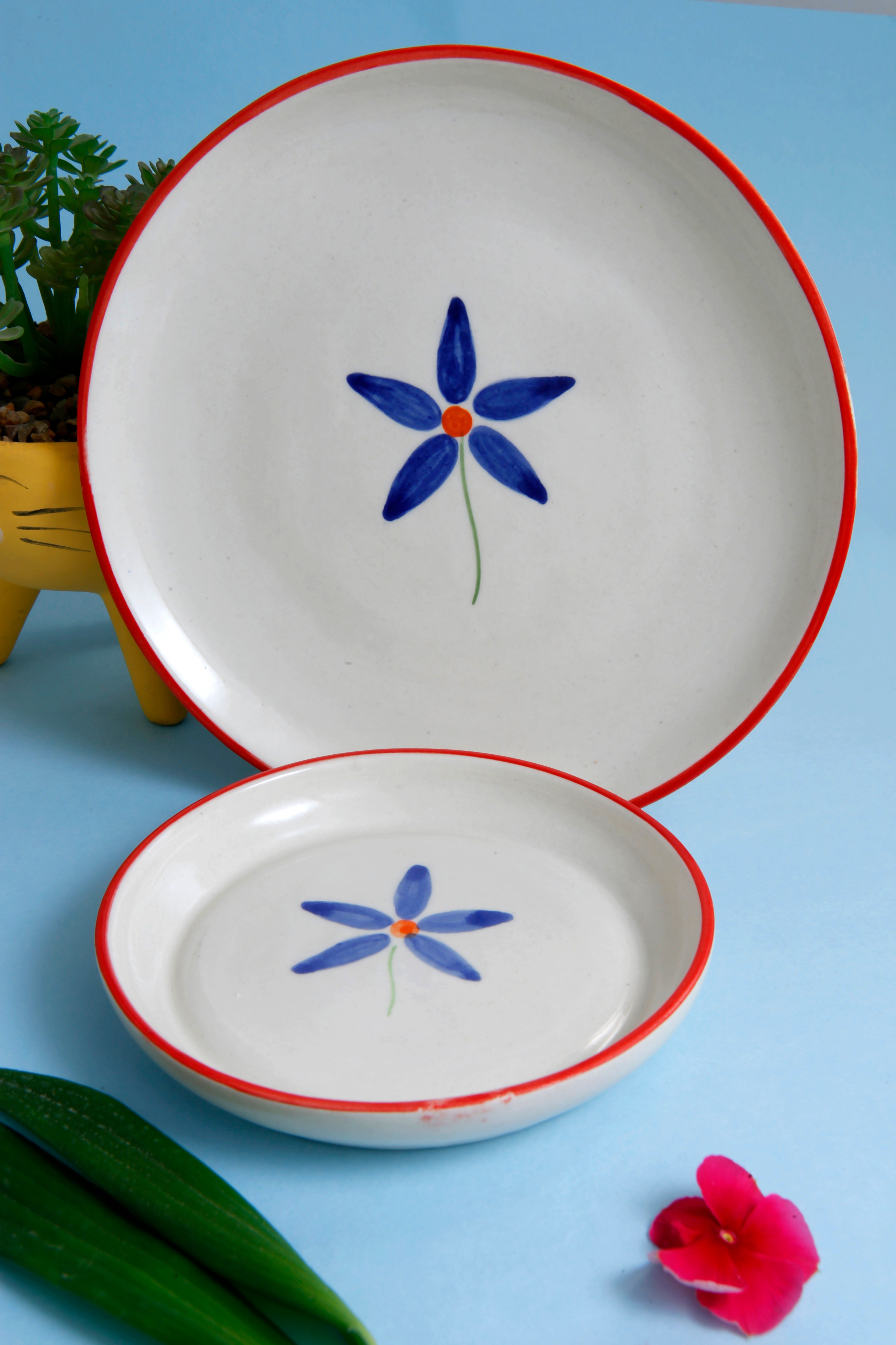 Blue Bloom Dessert & Quarter Plate Combo - 5 Inch & 7 Inch