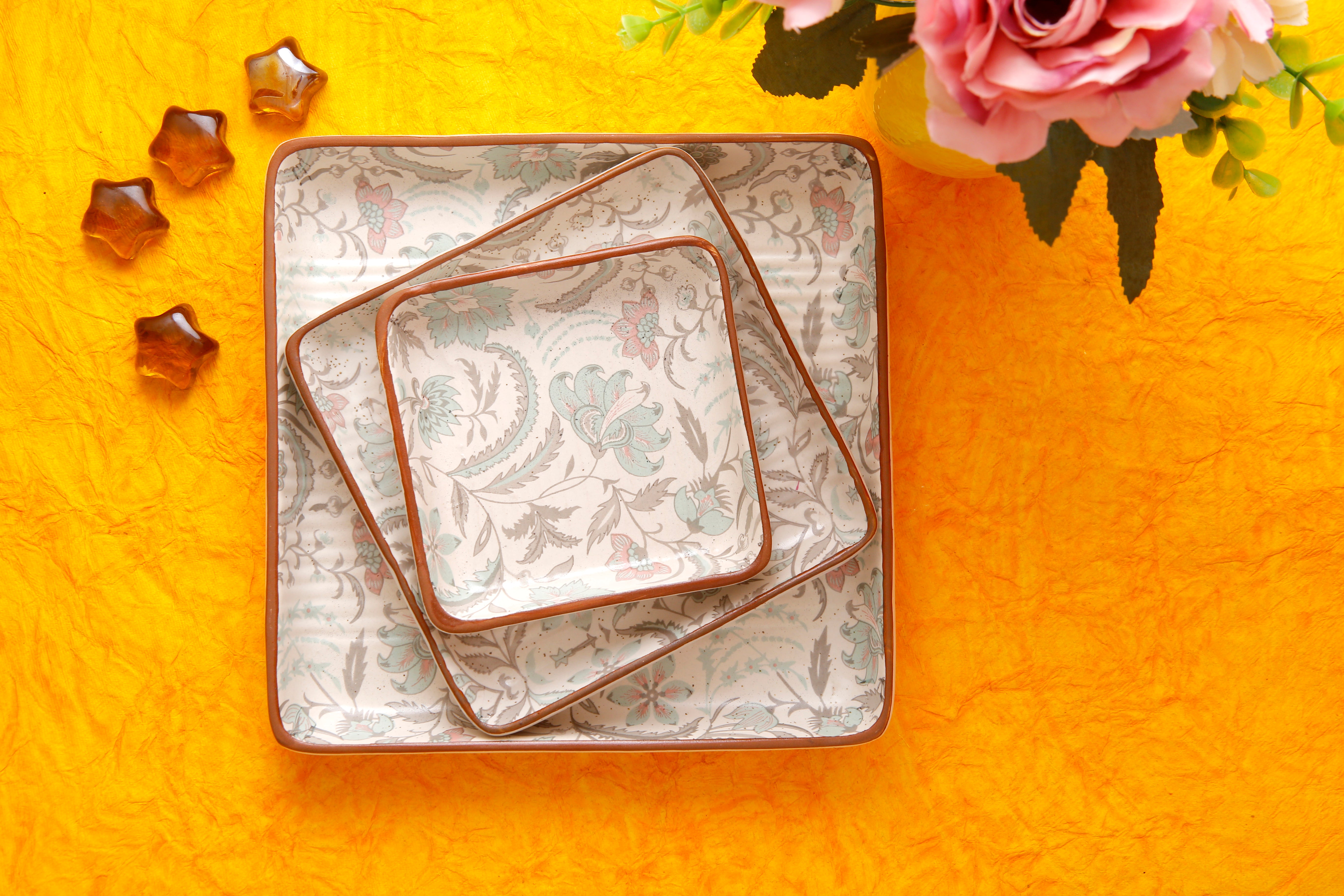 Green Flower Platter Set of 3 - 4X6X8 Inch